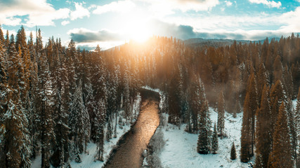 Golden River Sunset in Oregon Winter on the Rogue River