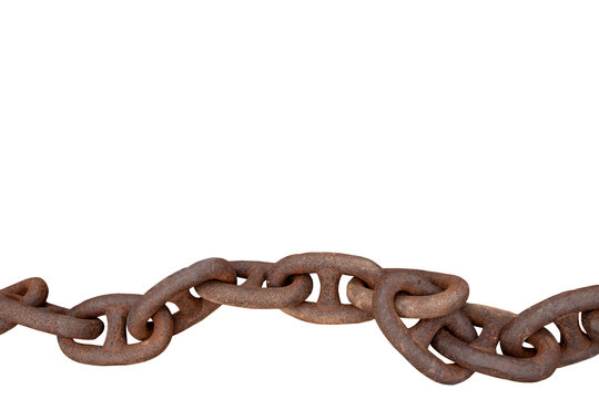 Rusty chains isolated. Close-up of a part of a old big rusty ships anchor chain isolated on a white background.