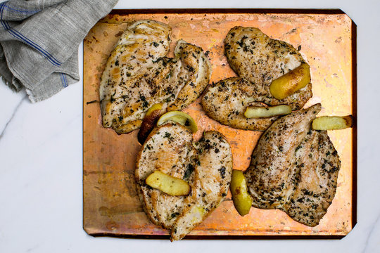 Overhead view of chicken&dagger;paillard&dagger;with black olive&dagger;tapenade