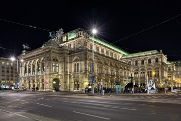Night view of the Vienna State Opera, Austria