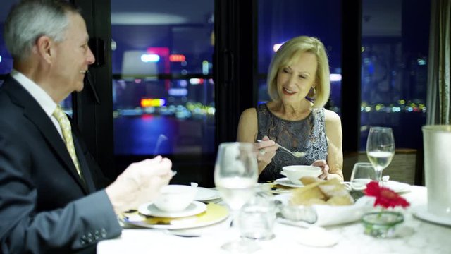 Mature Caucasian People Enjoying Luxury Dining Experience Asia