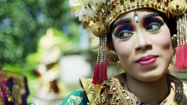 Defocused portrait of Indonesian female spiritual dancer Bali