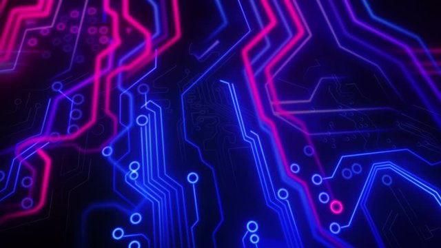 Digital Neon Motherboard Data Flow. Digital Environment. CPU Processing. Digital Network. Neon Circuit Board. Cloud Computing