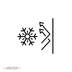 cold protection icon, frost insulation, snow isolation barrier, thin line web symbol on white background - editable stroke vector illustration eps 10