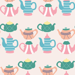 Pastel teapots. in a seamless pattern design
