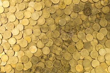 golden money background with euros on a top view