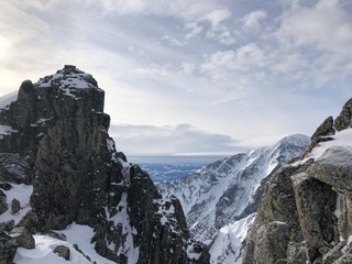 Mountain ski resort in winter day in Tatras mountains, Slovakia