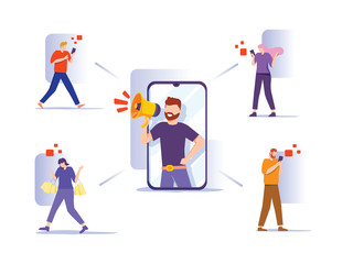 Influencer marketing. Potential product buyers or consumer products buyer, online engagement communication business