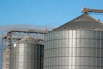 Kirovograd, Ukraine - 09.30.2019 Agro-processing and production plant for processing silos for drying, cleaning and storage of agricultural products, flour, cereals and grain. Granary.