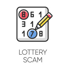 Lottery scam color icon. Advance-fee fraud. Scratch-and-win promotion. Lucky draw. Sweepstake contest. Prize scamming. Gambling. Upfront payment. Fraudulent scheme. Isolated vector illustration