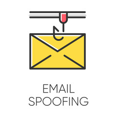 Email spoofing color icon. Illegitimate business. Forged sender. Online scam. Spamming. Fake email header. Mail phishing. Cybercrime. Malicious, fraudulent scheme. Isolated vector illustration