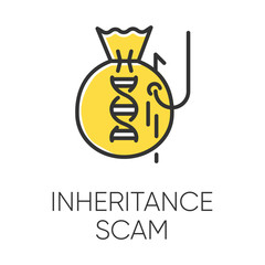 Obraz premium Inheritance scam color icon. Fake benefactor. Distant relative trick. Financial fraud. Illegal money gain. Phishing. Malicious practice. Fraudulent scheme. Isolated vector illustration