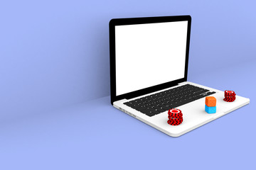 3D render Illustration. Computer notebook Casino Online . Online concept gambling game internet laptop .