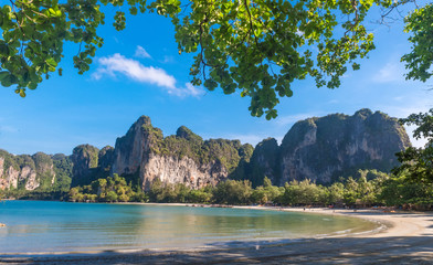 Paradise Railay beach Sea and limestone Krabi Thailand