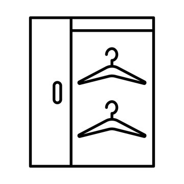 Walk in closets linear icon. Dressing room. Wardrobe. Furniture for hanging clothes storage. Cupboard, cabinet. Thin line illustration. Contour symbol. Vector isolated outline drawing. Editable stroke