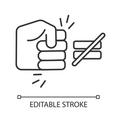 Fight ineaquality linear icon. Stop abuse. Fist punching sign. Discrimination, sexism. Human rights violation. Thin line illustration. Contour symbol. Vector isolated outline drawing. Editable stroke