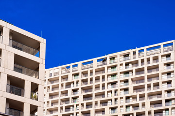 Modern residential apartment and flat house exterior of Vienna, Austria. New luxury building and...