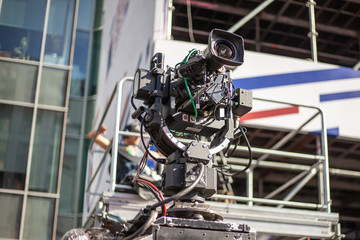 Live television camera. Video equipment on the set.