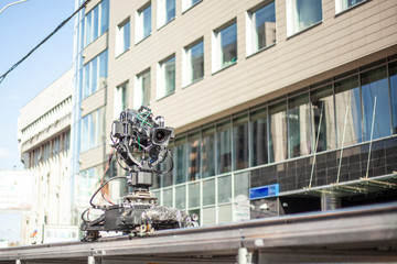 Live television camera. Video equipment on the set.