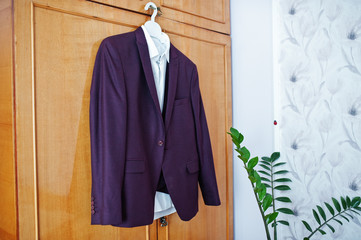 Elegant  men's wedding suit at groom morning.