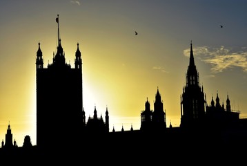 Fototapeta na wymiar Towers of Westminster - Sunset in London 