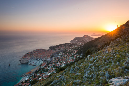 Aerial view of Dubrovnik from Srdj, Dubrovnik, Croatia