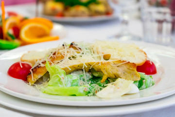 Photo of the Caesar salad. classic recipe.