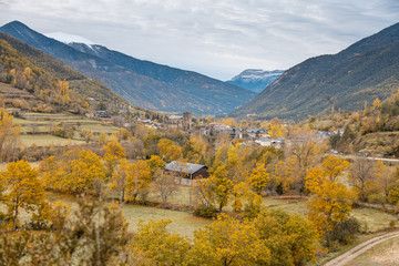 Town of Broto in autumn, located in Pyrenees Spain