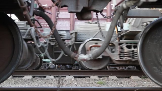 movement of an old train, train wheels on the second track