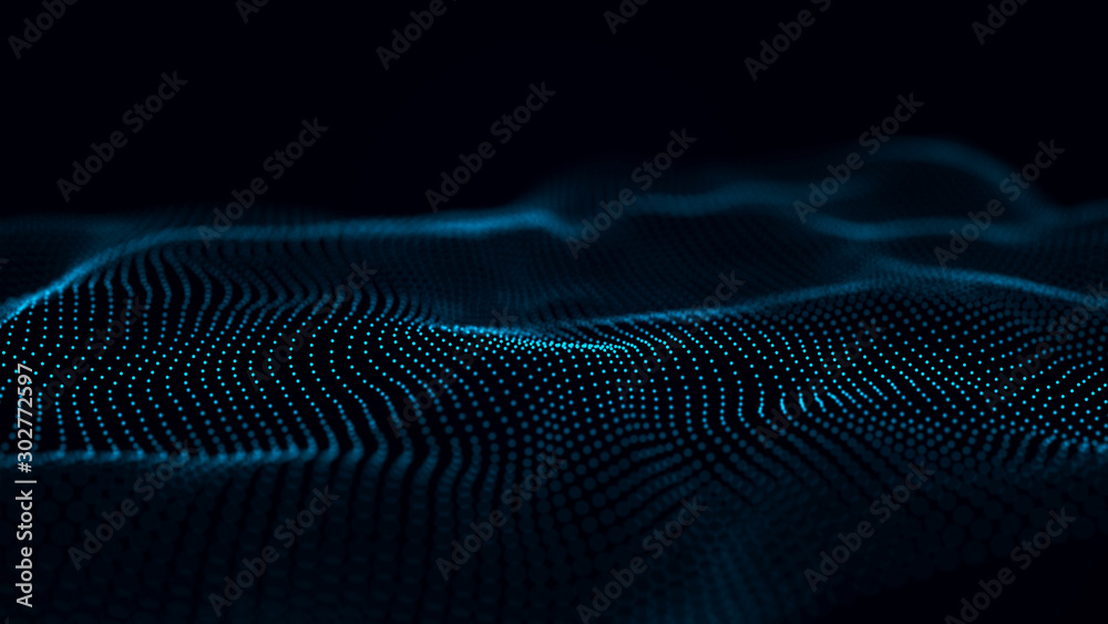 Aufkleber Futuristic background of dots and lines with a dynamic wave. Big data. 3d rendering. 4k.