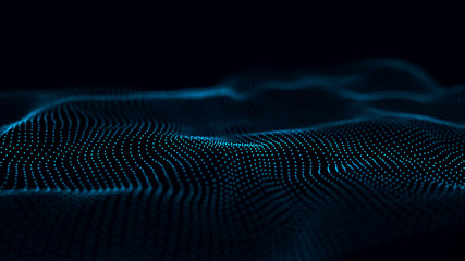 Futuristic background of dots and lines with a dynamic wave. Big data. 3d rendering. 4k.