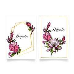 vector bright flower collection of Magnolia flowers and buds