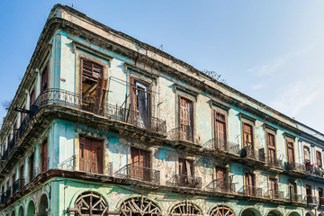 Old living colorful houses in the center of Havana, Cuba