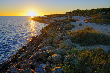 Colorful sunset sky over Shark Bay in Denham, Western Australia