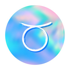 Taurus zodiac sign, holographic circle horoscope symbol vector.