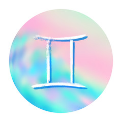 Gemini horoscope icon, round holographic zodiac vector sign.