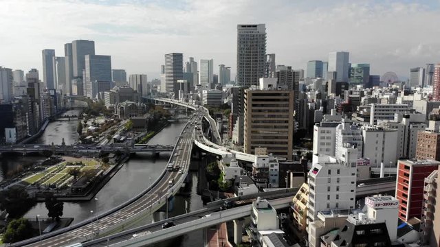 Stunning Japanese city - Osaka, view from drone