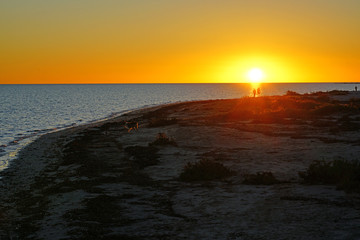Colorful sunset sky over Shark Bay in Denham, Western Australia