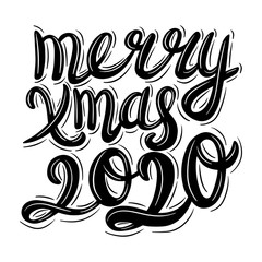Merry Xmas. Lettering phrase in vintage style isolated on white background.