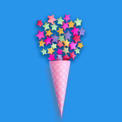 Paper waffle cone with origami stars