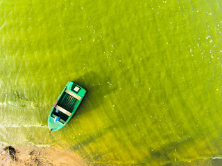 above boat on the lake 