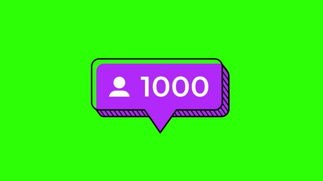 Violet outlined shifted color followers or friend requests counter going from 100 to 1000. Green screen can be removed with color key effect to make transparent background and place these buttons over