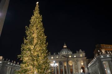 Papal Basilica of Saint Peter in Vatican at Christmas (Cathedral of Saint Peter) in Rome, Italy.