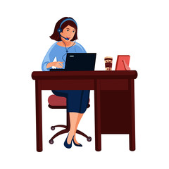 Business girl sitting and working on laptop vector illustration