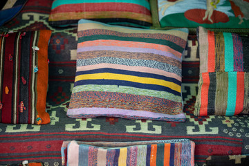 handmade beautiful pillows in a store