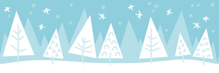 Materiał do szycia Christmas tree winter snow landscape seamless pattern background banner