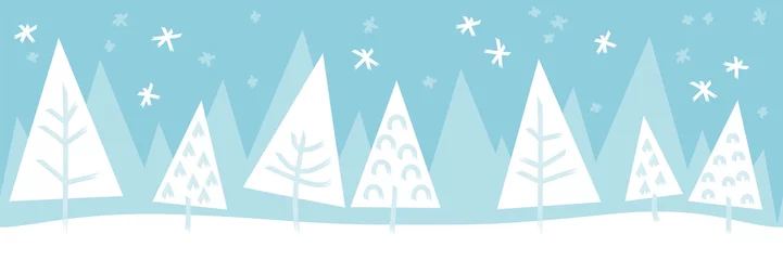 Schilderijen op glas Kerstboom winter sneeuw landschap naadloze patroon achtergrond banner © pixelliebe
