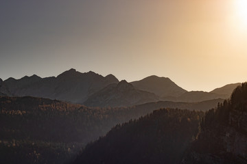sunset in mountains of Triglav national park in Slovenia