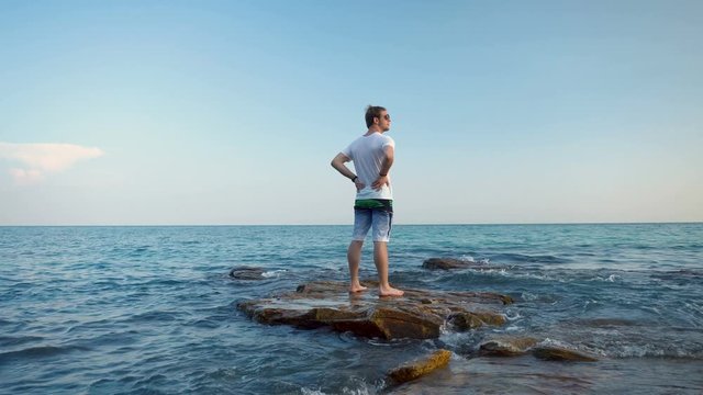 Tourist is Lost and Stranded Alone on Small Rock Island in Middle of Ocean