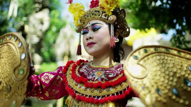 Portrait of beautiful Balinese female spiritual dancer Indonesia